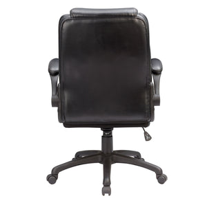 English Elm Adjustable Bonded Leather Office Chair with Butterfly Mechanism, 360° Swivel, Padded Headrest & Flip-Up Arms for Ergonomic Comfort and Productivity Black 27 L x 26 W x 15 H B2741P281451