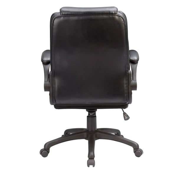 English Elm Adjustable Bonded Leather Office Chair with Butterfly Mechanism, 360° Swivel, Padded Headrest & Flip-Up Arms for Ergonomic Comfort and Productivity Black 27 L x 26 W x 15 H B2741P281451