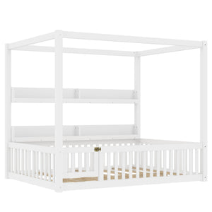 English Elm Full House Floor Bed with Door and Guardrails for Kids, Solid Wood Double Full, Safe Play Nook Light White W1580P359331