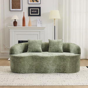 English Elm Green Curved Loveseat Sofa with Round Armrest, Foam & Spring Comfort, 2 Pillows, No Assembly, Compact W3612P348746