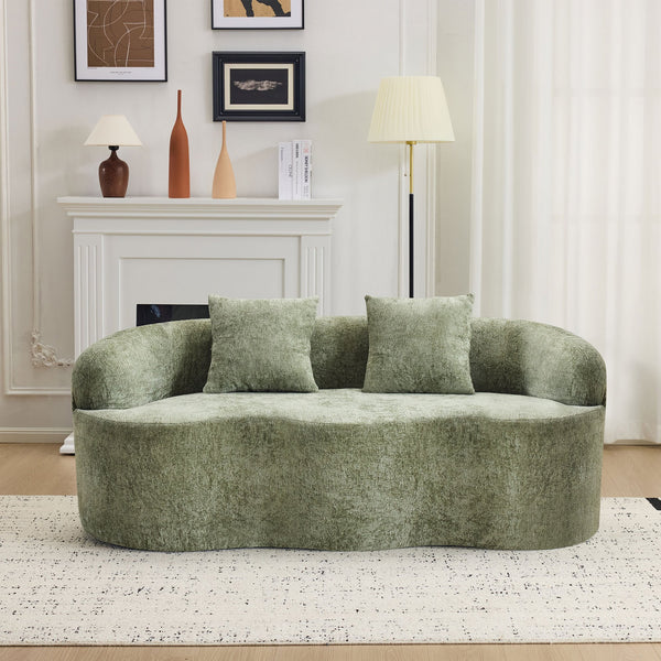 English Elm Green Curved Loveseat Sofa with Round Armrest, Foam & Spring Comfort, 2 Pillows, No Assembly, Compact W3612P348746