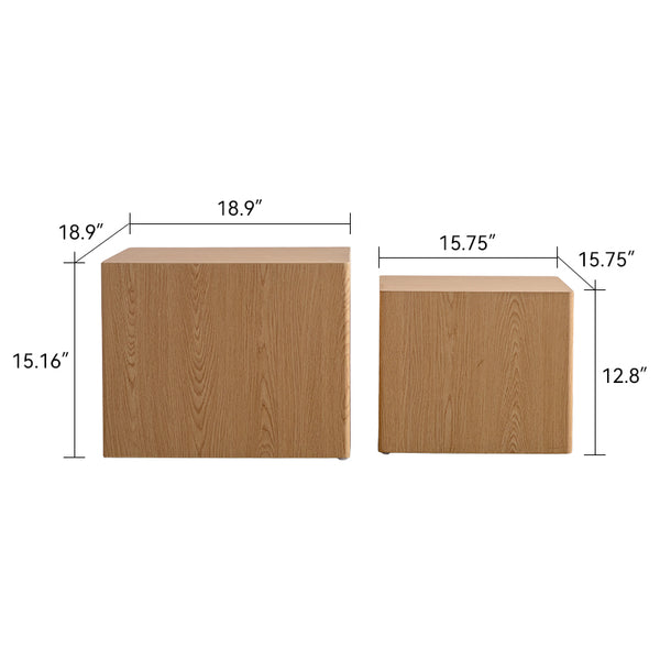 English Elm Set of 2 Cube Nesting Tables Mdf Wood Grain Finish Compact Modern Living Room Accent W3158P395510