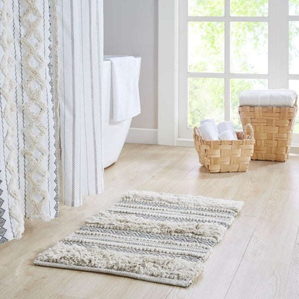 English Elm Woven Artisan-Crafted Bath Runner In Soft Grey, 22X58" - Boho Chic, Durable, Easy Care & Non-Skid Design B035129316-GIGA
