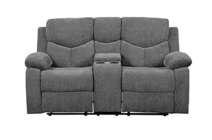 English Elm Kalen Gray Chenille Loveseat w/Console Recliner, Tufted Design, Pocket Coil Support, Cup Holders B2726P253088