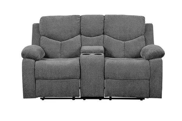 English Elm Kalen Gray Chenille Loveseat w/Console Recliner, Tufted Design, Pocket Coil Support, Cup Holders B2726P253088