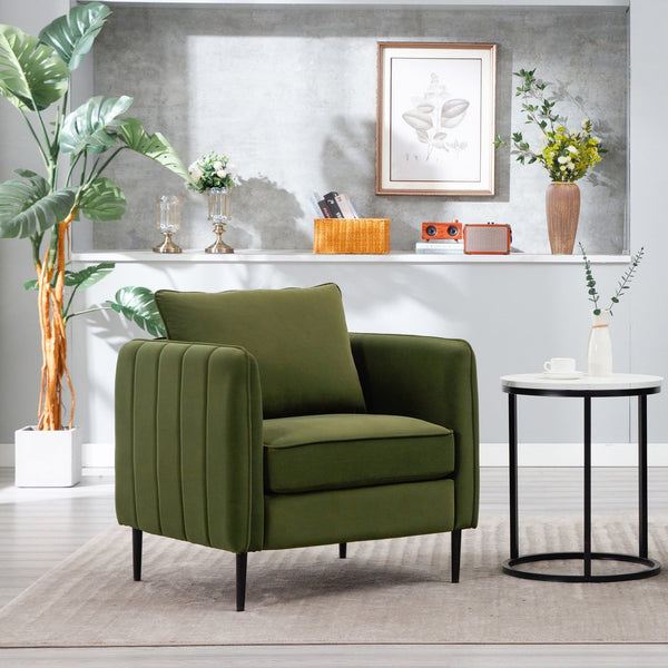English Elm Accent Velvet Armchair Mid-century Modern Plush Seat with Metal Legs for Any Room Green W3244P325833