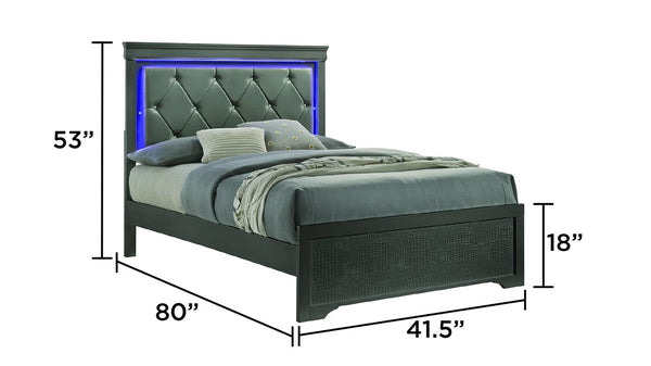 English Elm Blaze Modern 4-Piece Twin Bedroom Set With Led Headboard & Storage In Metallic Gray For Stylish Living B009S02031
