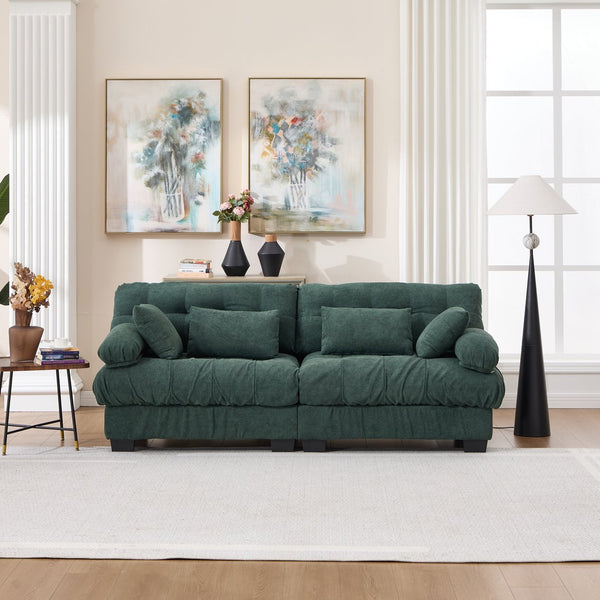 English Elm Cloud Modular Sectional Sofa Deep Seat Flannelette Upholstered Living Room Couch Green W2120S00019