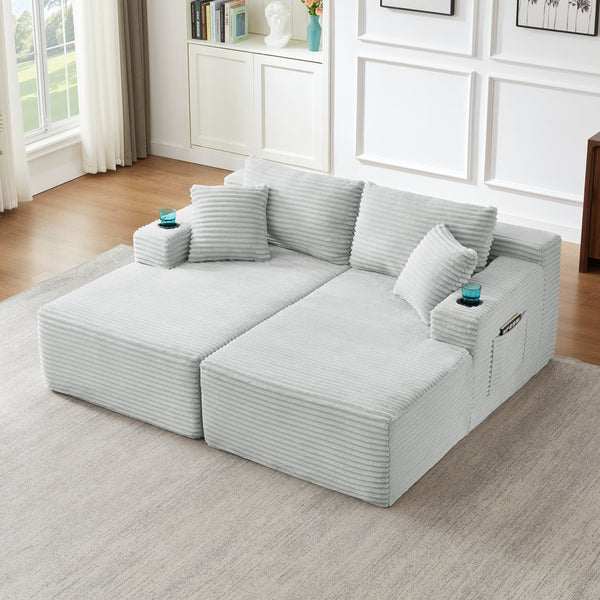 English Elm Compressible Modular U-shaped Sectional Corduroy Cloud Sofa for Spacious Living Rooms Light Grey W2339S00099