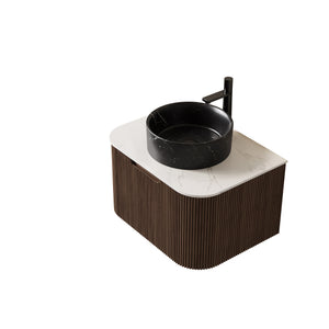 English Elm Dina Floating Bathroom Vanity with Sintered Stone Top and Crystal Glass Basin Black,Carrara White,Walnut W2615S00710