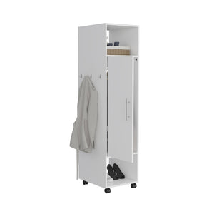 English Elm Cluster 63" Tall Wardrobe Cabinet with Mirror, Shelves, Casters and Rod for Compact Bedroom Storage White 42.2 L x 23.3 W x 6 H B070P210732