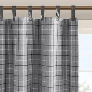 JLA Home Madison Park - Plaid Faux Leather Tab Top Curtain Panel with Fleece Lining for Insulation, Privacy & Machine Washable Grey MP40-8276