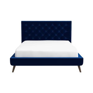 English Elm Ashcroft Furniture - Dillon Elegant Blue Velvet Platform Bed - Mid-Century Modern Design With No-Box-Spring Required B183S00080