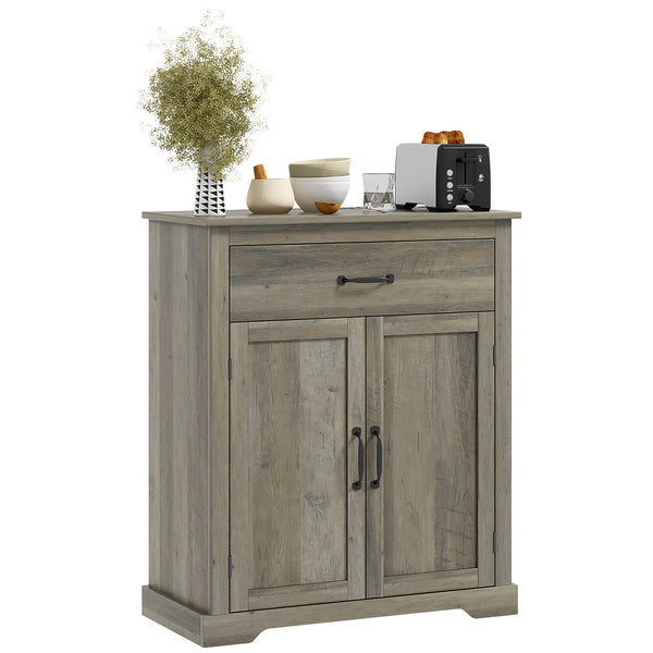 English Elm HOMCOM Farmhouse Sideboard Buffet Cabinet with Drawer & Adjustable Shelf, Gray Woodgrain Top Accent W2225P250000