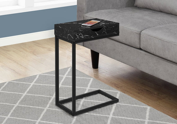 English Elm Accent 3-Tier Side Table with Marble-Look Top and X Metal Frame — Modern End/Nightstand, 18" H Black 23 L x 17 W x 4 H B2710P219358