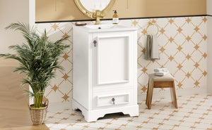 English Elm 20 Inch Bathroom Vanity with Ceramic Sink, Soft-Close Door, Adjustable Shelf, Smart Storage Organizing Design White N729P299505K