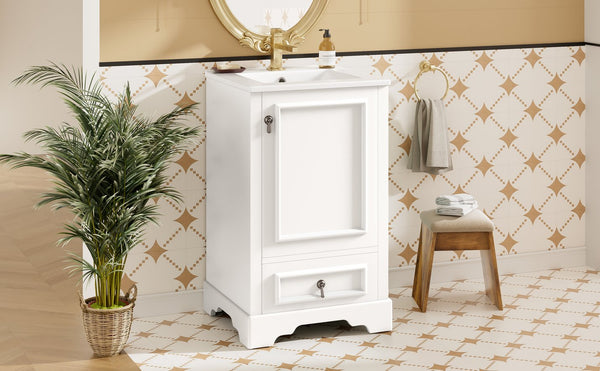 English Elm 20 Inch Bathroom Vanity with Ceramic Sink, Soft-Close Door, Adjustable Shelf, Smart Storage Organizing Design White N729P299505K