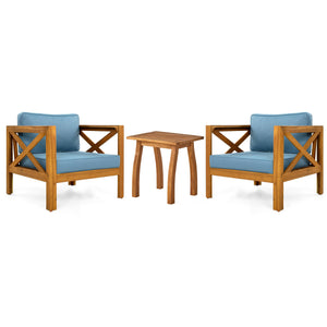 English Elm Christopher Knight Home® - Patio Acacia Wood Conversation Set - 2 Armchairs With Cushions & Selma End Table For Outdoor Bliss N770P264304T_57501.00ACA