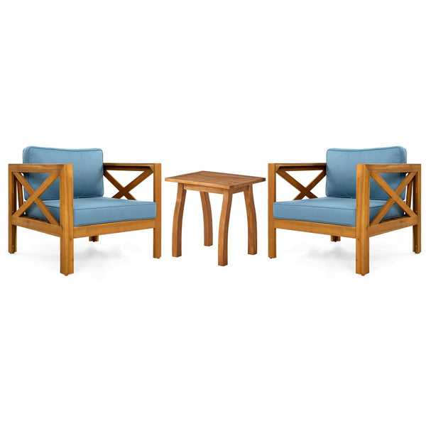English Elm Christopher Knight Home® - Patio Acacia Wood Conversation Set - 2 Armchairs With Cushions & Selma End Table For Outdoor Bliss N770P264304T_57501.00ACA