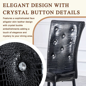 English Elm A Set of 2 Crystal Button Faux Leather Dining Chairs with Embossed Croc Texture Black W3226P340215