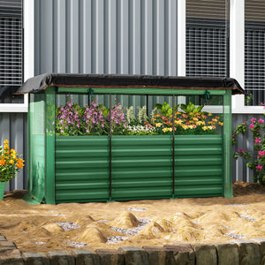 English Elm Outsunny Galvanized Steel Raised Planter with Crop Cage and 60 Percent Shade Cloth W2225P485601