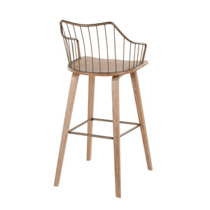 English Elm Fixed-height Farmhouse Barstool Whitewashed Spindle Back Antique Copper Frame Indoor B202P471174