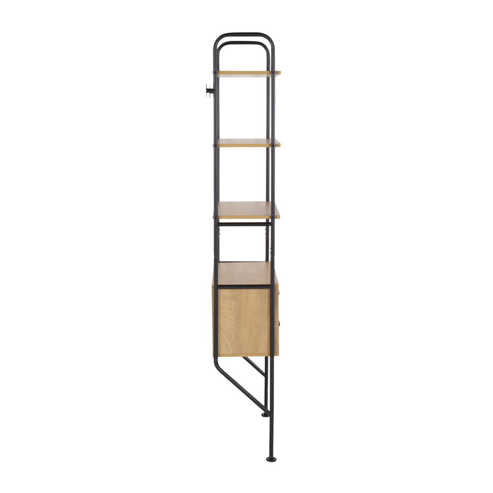 English Elm Lean Wall Mounted Industrial Bookcase with Steel Frame Wood Shelves and Hidden Drawers B202P223888