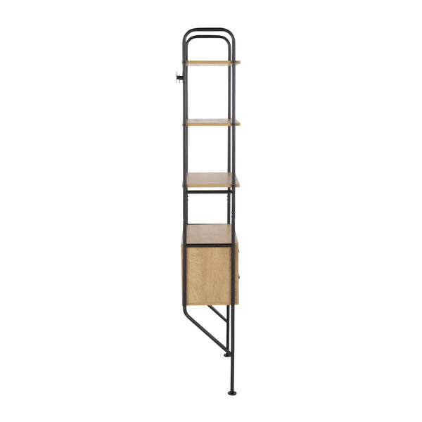 English Elm Lean Wall Mounted Industrial Bookcase with Steel Frame Wood Shelves and Hidden Drawers B202P223888