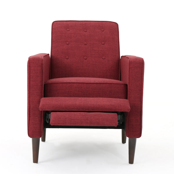 English Elm Christopher Knight Home® - Fabric Recliner Chair Mid-Century Modern Pushback Single Sofa with Tufted Cushion, Birch Legs, Cozy Comfort Red 60741.00RED