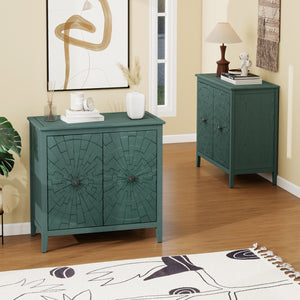 English Elm Geometric Diamond Embossed Sideboard Cabinet Matte Vintage Mdf Entryway Storage Green W688P364740