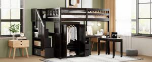 English Elm Queen Murphy Bed with Integrated Desk Cabinet Shelves Space Saving Studio Solution Espresso N708S00014P