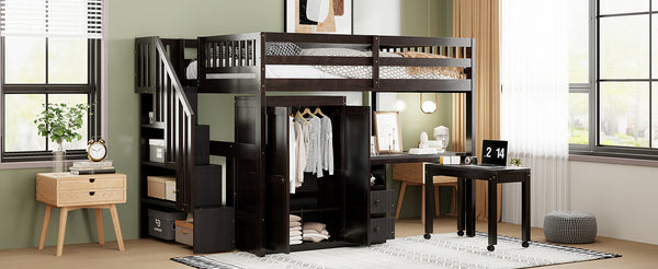 English Elm Queen Murphy Bed with Integrated Desk Cabinet Shelves Space Saving Studio Solution Espresso N708S00014P