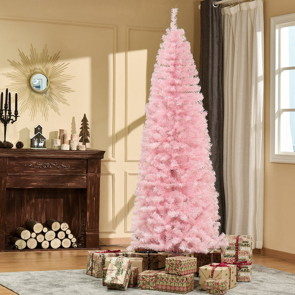 English Elm Homcom 7' Slim Pink Douglas Fir Tree With 818 Lifelike Branch Tips - Perfect For Small Spaces! W2225P229757