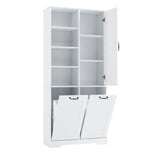 English Elm Bathroom Storage Cabinet With Doors and Drawers, Tilt-Out Laundry Hamper, Multiple Storage Space, Freestanding Style, Open Shelve, Adjustable Shelf, White (Old Sku:Wf530560Aak)