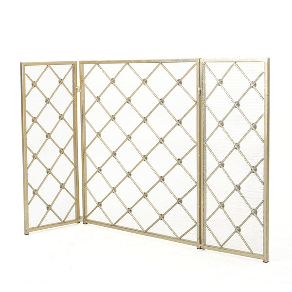 English Elm Christopher Knight Home® - FIRE Prater Iron Fireplace Screen - Black Finish Decorative Hearth Guard, Embers Protection, No Assembly Needed 61128.00GLD