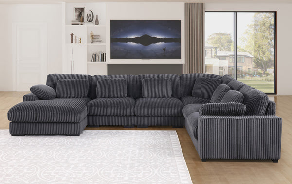 English Elm Elodie Corduroy Modular Sectional with Chaise Eight Pillows for Spacious Living Rooms B2749S00261