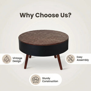 English Elm 31.5-inch Round Carved Wood Coffee Table Vintage Distressed Finish Living Room Accent W3935P406032