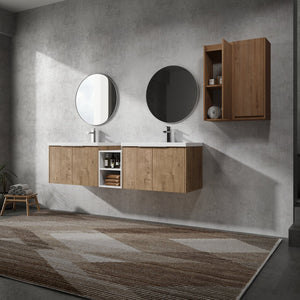 English Elm 72" Modern Wall-Mounted Bathroom Vanity Set With Soft-Close Doors, Resin Sinks & Extra Storage Space W999S00232