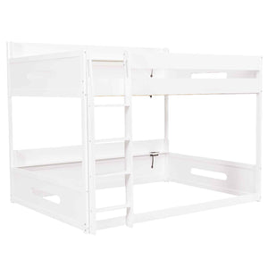 English Elm Queen Over Pine Bunk Bed with Built-in Shelves and Usb Charging Ports White N7090002238K
