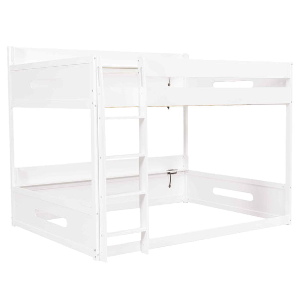 English Elm Queen Over Pine Bunk Bed with Built-in Shelves and Usb Charging Ports White N7090002238K