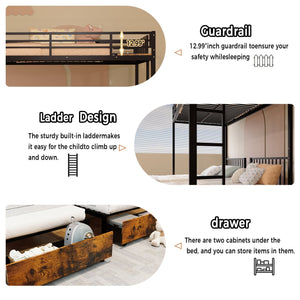 English Elm Triple Bunk Bed Steel Frame Sleeps Three Kids with Noise Reduced Powder Coated Design W3752S00022