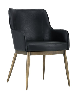 Sunpan Franklin Dining Armchair - Elegant Barrel Back Design with Antique Brass Frame for Modern Spaces Vintage Black