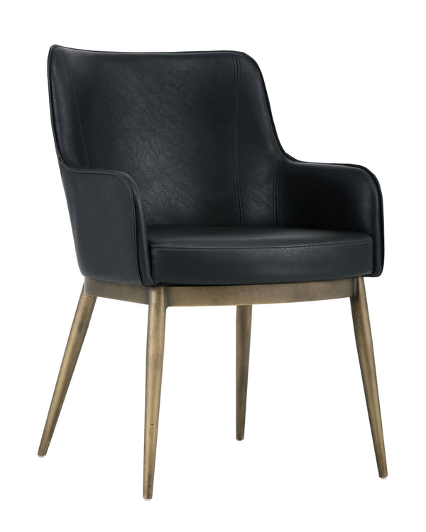 Sunpan Franklin Dining Armchair - Elegant Barrel Back Design with Antique Brass Frame for Modern Spaces Vintage Black