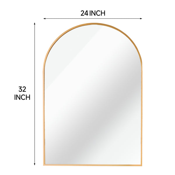 English Elm 24X32 Inch Gold Metal Framed Arched Bathroom Mirror - Elegant Design For Modern Spaces, Easy Install W2203P303827