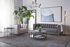 Sunpan Zuma Side Table - Handcrafted Concrete End Table with Slate Effect Top & Black Glass Shelf, Gold Accents