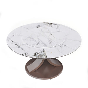 English Elm 53" Round Dining Table - Stylish 360° Lazy Susan, Scratch & Heat Resistant Sintered Stone Top, Durable Base W2699S00057
