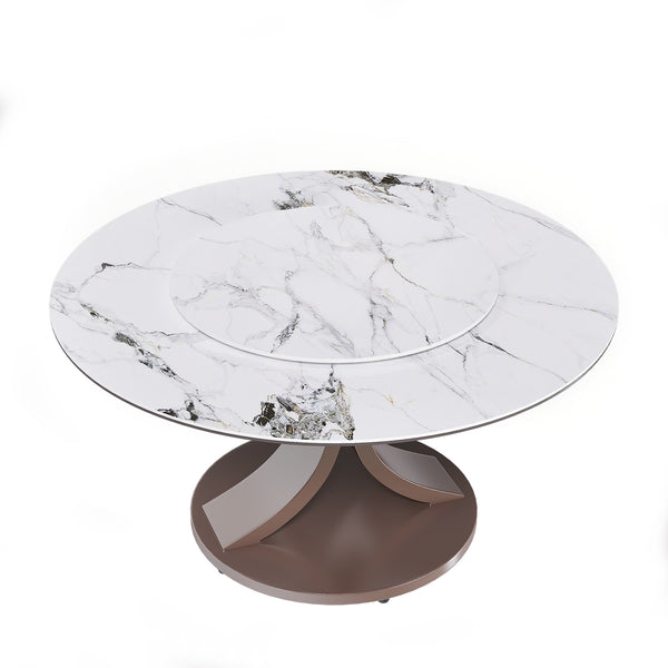 English Elm 53" Round Dining Table - Stylish 360° Lazy Susan, Scratch & Heat Resistant Sintered Stone Top, Durable Base W2699S00057