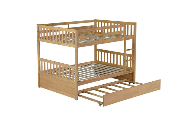English Elm Full Over Solid Rubberwood Bunk Bed with Trundle Converts to Two Separate Beds W504S00293