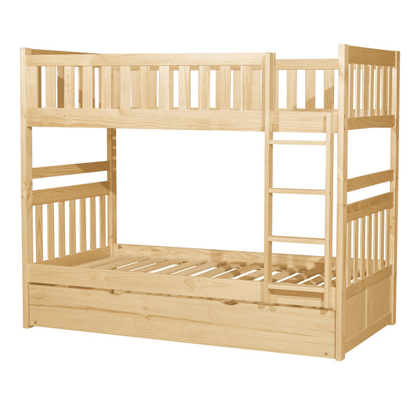 English Elm Bunk Bed Twin Over Pine Wood Frame with Guard Rails for Kids Shared Bedroom B011S02409