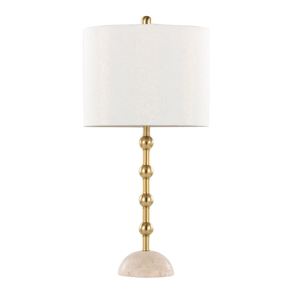 English Elm Table Lamp Set of 2 Travertine Stone Base with Brass Hardware and Warm Fabric Shade Gold,Off White B202P471584